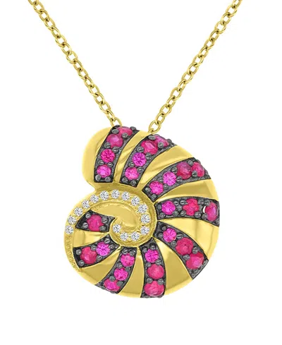 Macy's Diamond Accent & Ruby (0.84 Ct. T.w.) Conch Necklace In 14k Yellow Gold Over Sterling Silver In Pattern