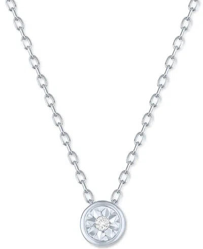 Macy's Diamond Accent Bezel Pendant Necklace In Sterling Silver Or 14k Gold-plated Sterling Silver, 16" + 2