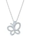 Macy's Diamond Accent Butterfly Pendant Necklace In Sterling Silver, 16" + 2" Extender In Sterling Silver
