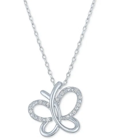 Macy's Diamond Accent Butterfly Pendant Necklace In Sterling Silver, 16" + 2" Extender
