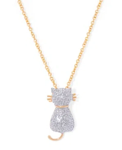 Macy's Diamond Accent Cat Pendant 18" Necklace In Gold Plate