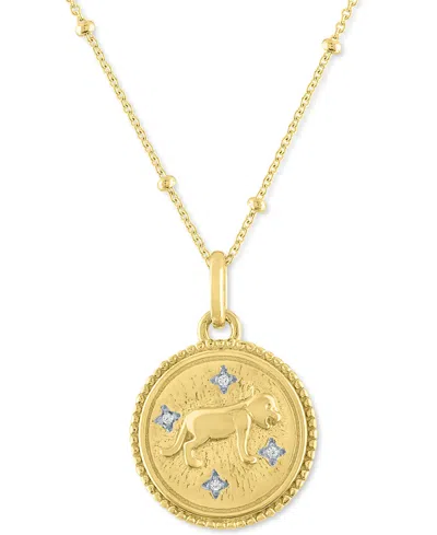 Macy's Diamond Accent Chinese Zodiac Disc 18" Pendant Necklace In 14k Gold-plated Sterling Silver In Tiger