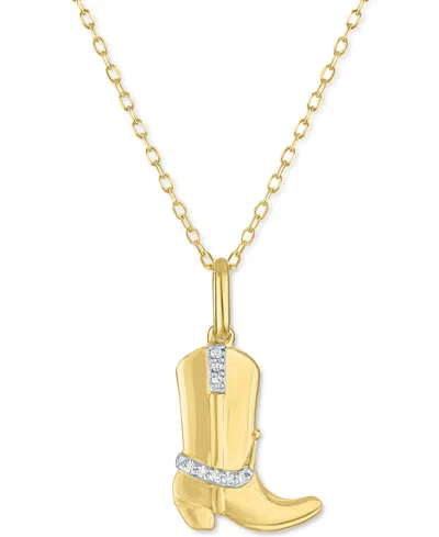 Macy's Diamond Accent Cowboy Boot Pendant Necklace In 14k Gold-plated Sterling Silver, 16" + 2" Extender