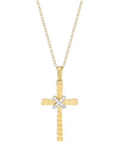 Macy's Diamond Accent Cross Pendant Necklace In 14k Gold-plated Sterling Silver, 16" + 2" Extender