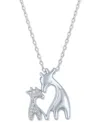 Macy's Diamond Accent Double Giraffe Pendant Necklace In Sterling Silver, 16" + 2" Extender In Sterling Silver