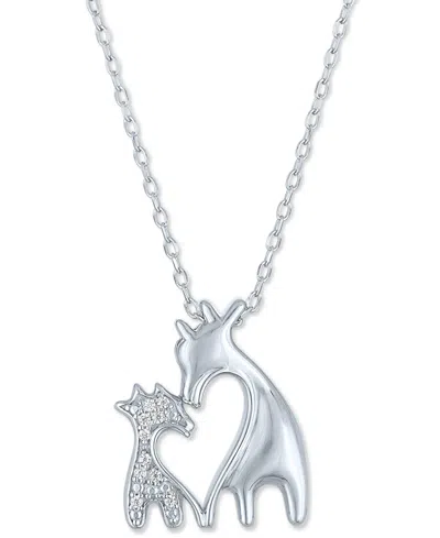 Macy's Diamond Accent Double Giraffe Pendant Necklace In Sterling Silver, 16" + 2" Extender