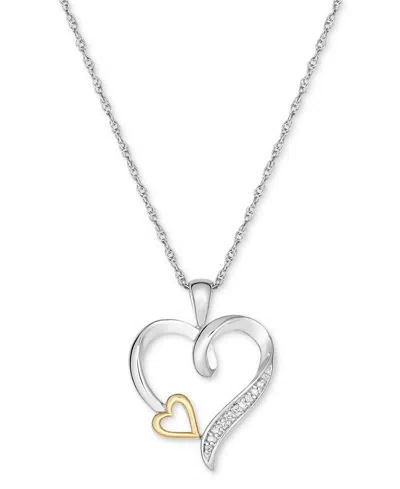 Macy's Diamond Accent Double Heart 18" Pendant Necklace In Sterling Silver & 10k Gold In Sterling Silver  Gold