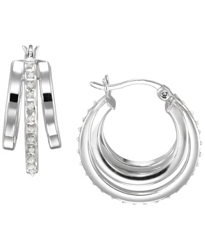 Macy's Diamond Accent Double Hoop Earrings (0.01 Ct. T.w.) In Sterling Silver