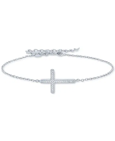 Macy's Diamond Accent East-west Cross Link Bracelet In Sterling Silver