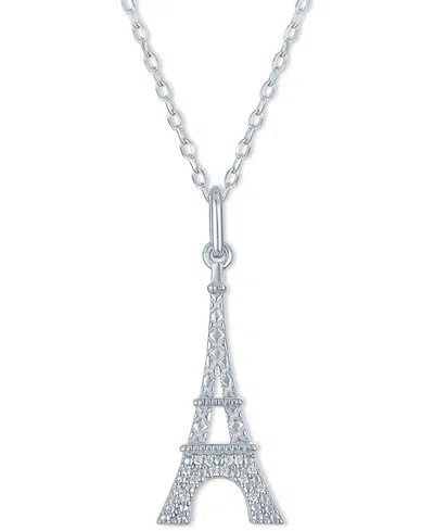 Macy's Diamond Accent Eiffel Tower Pendant Necklace In Sterling Silver, 16" + 2" Extender