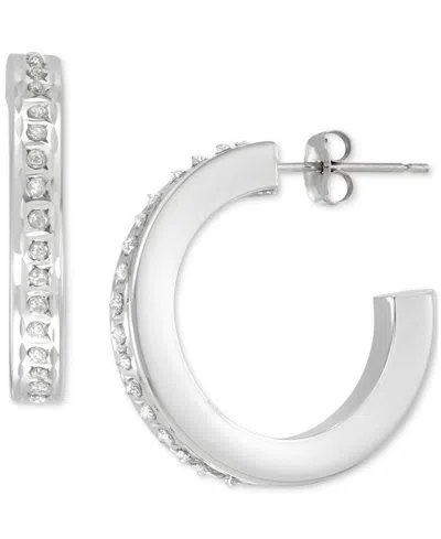 Macy's Diamond Accent Fascination C Shape Hoop Earrings In 10k White Gold (7/8")