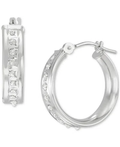 Macy's Diamond Accent Fascination Hoop Earrings In 10k White Gold (5/8")