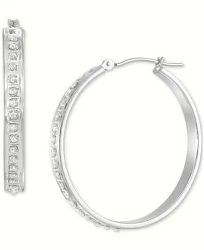 Macy's Diamond Accent Fascination Hoop Earrings In 14k White Gold (1-1/4")