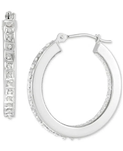 Macy's Diamond Accent Fascination Inside Glitter Hoop Earrings In 10k White Gold Or Yellow Gold