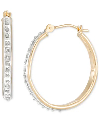 Macy's Diamond Accent Fascination Organic Round Hammered Shape Hoop Earrings In 10k Yellow Gold