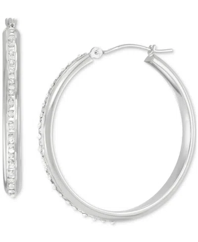 Macy's Diamond Accent Fascination Round Hoop Earrings In 14k White Gold (1-1/3")