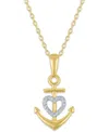 Macy's Diamond Accent Heart Anchor Pendant Necklace In Sterling Silver & 14k Gold-plated Sterling Silver, 1 In Gold-plated Sterling Silver