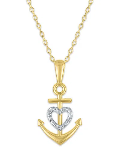 Macy's Diamond Accent Heart Anchor Pendant Necklace In Sterling Silver & 14k Gold-plated Sterling Silver, 1