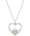 Macy's Diamond Accent Heart Pendant Necklace In Sterling Silver & 10k Yellow Gold, 16" + 2" Extender In Sterling Silver  Yellow Gold