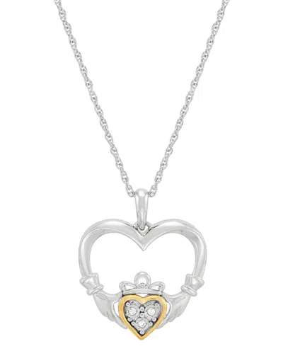 Macy's Diamond Accent Heart Pendant Necklace In Sterling Silver & 10k Yellow Gold, 16" + 2" Extender In Sterling Silver  Yellow Gold