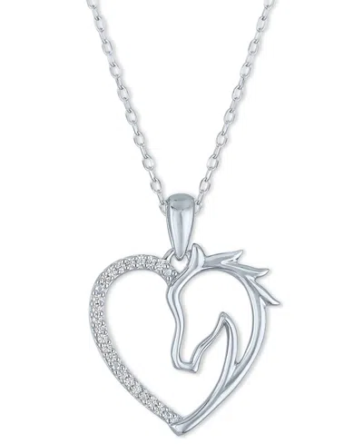 Macy's Diamond Accent Horse Heart Pendant Necklace In Sterling Silver, 16" + 2" Extender
