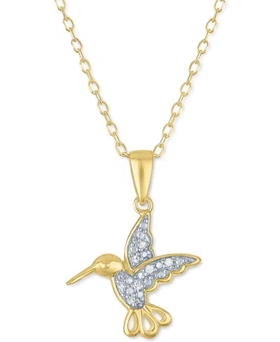 Macy's Diamond Accent Hummingbird Pendant Necklace In 14k Gold-plated Sterling Silver, 16" + 2" Extender