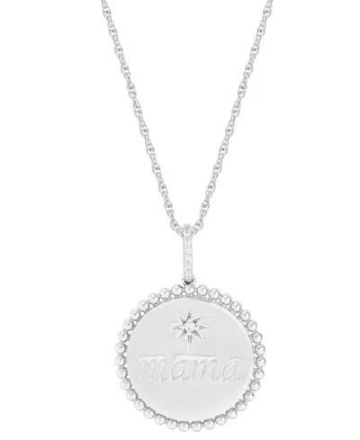 Macy's Diamond Accent Mama Disc Pendant Necklace In Sterling Silver Or 14k Gold-plated Sterling Silver, 16"