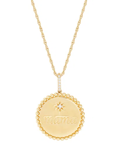 Macy's Diamond Accent Mama Disc Pendant Necklace In Sterling Silver Or 14k Gold-plated Sterling Silver, 16"