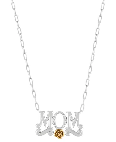Macy's Diamond Accent Mom Rose 18" Necklace In Sterling Silver & 14k Gold-plate In Sterling Silver  Gold-plate