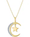 Macy's Diamond Accent Moon & Star Pendant Necklace In 14k Gold-plated Sterling Silver, 16" + 2" Extender In Gold-plated Sterling Silver
