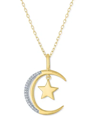 Macy's Diamond Accent Moon & Star Pendant Necklace In 14k Gold-plated Sterling Silver, 16" + 2" Extender