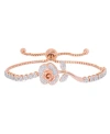 Macy's Diamond Accent Rose Flower Adjustable Bolo Bracelet In Rose Gold Plate Or Gold Plate In Rose Gold