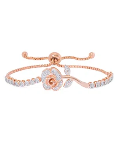 Macy's Diamond Accent Rose Flower Adjustable Bolo Bracelet In Rose Gold Plate Or Gold Plate