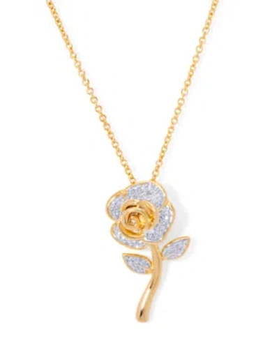 Macy's Diamond Accent Rose Flower Pendant 18" Necklace In Gold Plate