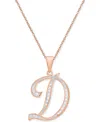 Macy's Diamond Accent Script 18" Initial Pendant Necklace In Silver Plate, Gold Plate & Rose Gold Plate In D,rose Gold