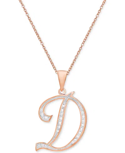 Macy's Diamond Accent Script 18" Initial Pendant Necklace In Silver Plate, Gold Plate & Rose Gold Plate In D,rose Gold