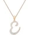 Macy's Diamond Accent Script 18" Initial Pendant Necklace In Silver Plate, Gold Plate & Rose Gold Plate In E,rose Gold