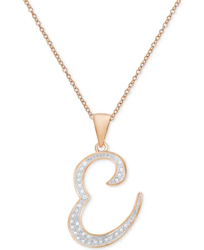 Macy's Diamond Accent Script 18" Initial Pendant Necklace In Silver Plate, Gold Plate & Rose Gold Plate In E,rose Gold