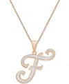 Macy's Diamond Accent Script 18" Initial Pendant Necklace In Silver Plate, Gold Plate & Rose Gold Plate In F,rose Gold