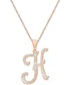 Macy's Diamond Accent Script 18" Initial Pendant Necklace In Silver Plate, Gold Plate & Rose Gold Plate In H,rose Gold