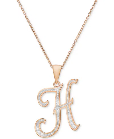 Macy's Diamond Accent Script 18" Initial Pendant Necklace In Silver Plate, Gold Plate & Rose Gold Plate In H,rose Gold
