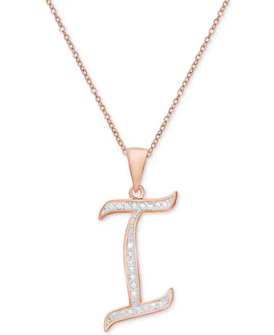 Macy's Diamond Accent Script 18" Initial Pendant Necklace In Silver Plate, Gold Plate & Rose Gold Plate In I,rose Gold