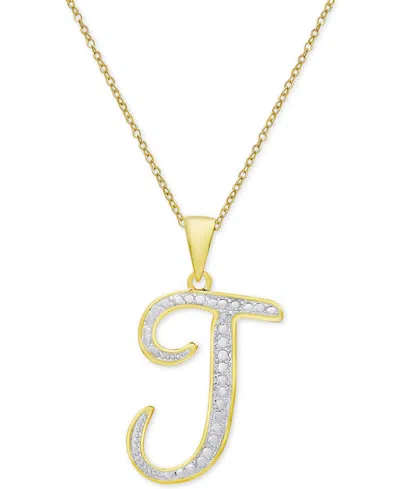 Macy's Diamond Accent Script 18" Initial Pendant Necklace In Silver Plate, Gold Plate & Rose Gold Plate In J,gold