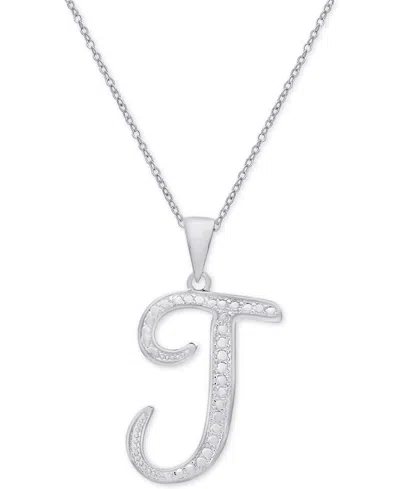 Macy's Diamond Accent Script 18" Initial Pendant Necklace In Silver Plate, Gold Plate & Rose Gold Plate In J,silver