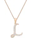 Macy's Diamond Accent Script 18" Initial Pendant Necklace In Silver Plate, Gold Plate & Rose Gold Plate In L,rose Gold