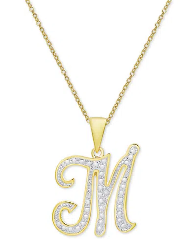 Macy's Diamond Accent Script 18" Initial Pendant Necklace In Silver Plate, Gold Plate & Rose Gold Plate In M,gold