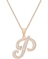 Macy's Diamond Accent Script 18" Initial Pendant Necklace In Silver Plate, Gold Plate & Rose Gold Plate In P,rose Gold