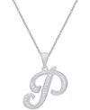 Macy's Diamond Accent Script 18" Initial Pendant Necklace In Silver Plate, Gold Plate & Rose Gold Plate In P,silver