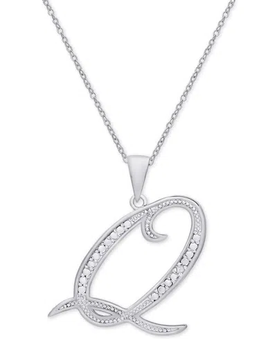 Macy's Diamond Accent Script 18" Initial Pendant Necklace In Silver Plate, Gold Plate & Rose Gold Plate In Q,silver
