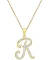 Macy's Diamond Accent Script 18" Initial Pendant Necklace In Silver Plate, Gold Plate & Rose Gold Plate In R,gold